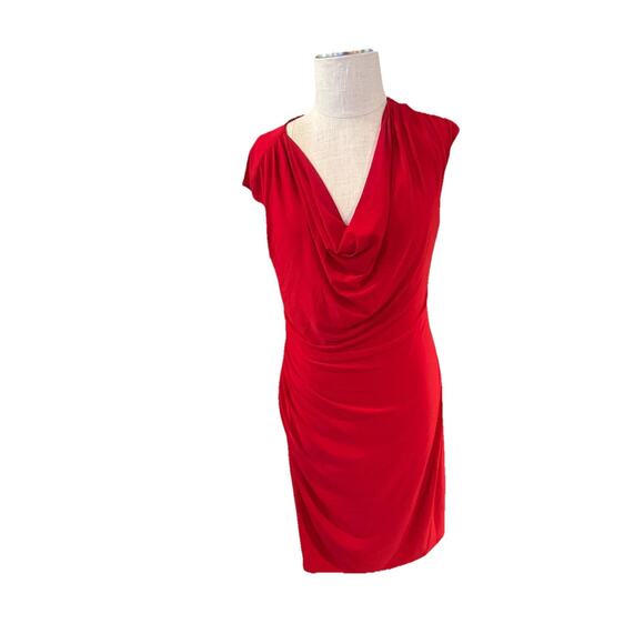 NWT Dressbarn Sheath Dress Womens Size 14 Red Sleeveless Cowl Neck Ruched Waist - Picture 3 of 9